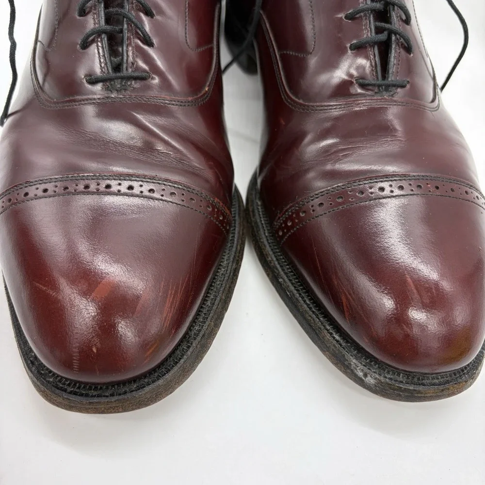 Vtg Johnston & Murphy Mens 10 Shoes Aristocraft Oxford Burgundy Leather Cap USA